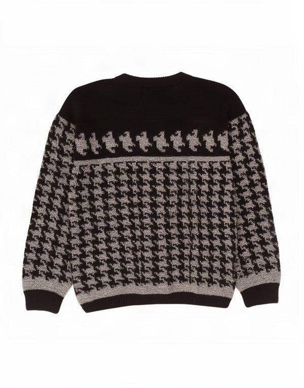 Pulover vintage pentru bărbați cu gât roșu, pulover mediu negru