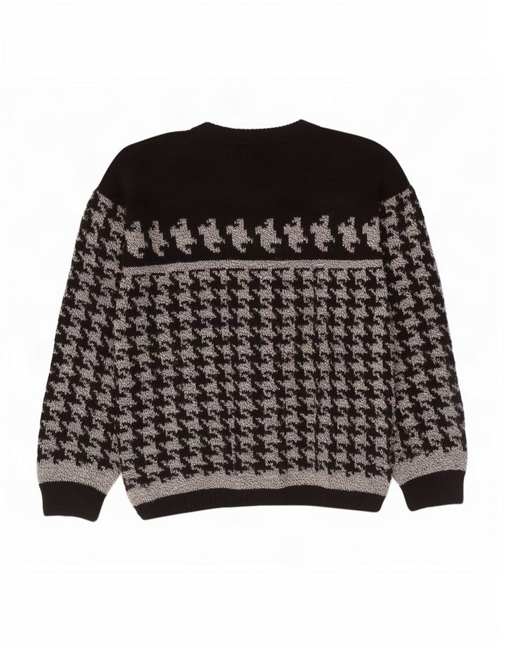 Pulover vintage pentru bărbați cu gât roșu, pulover mediu negru