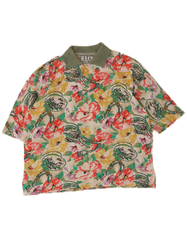 Tricou polo vintage pentru bărbați, mare, multicolor, floral