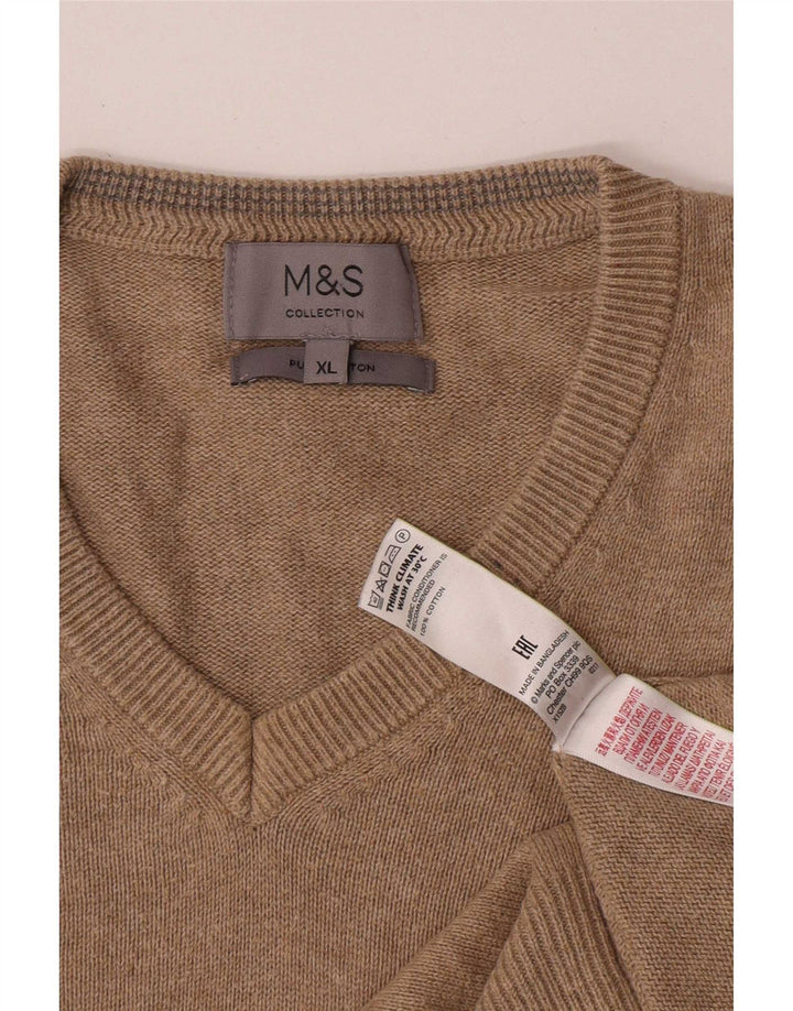 Pulover pentru bărbați Marks & Spencer, cu decolteu în V, XL, bumbac, bej