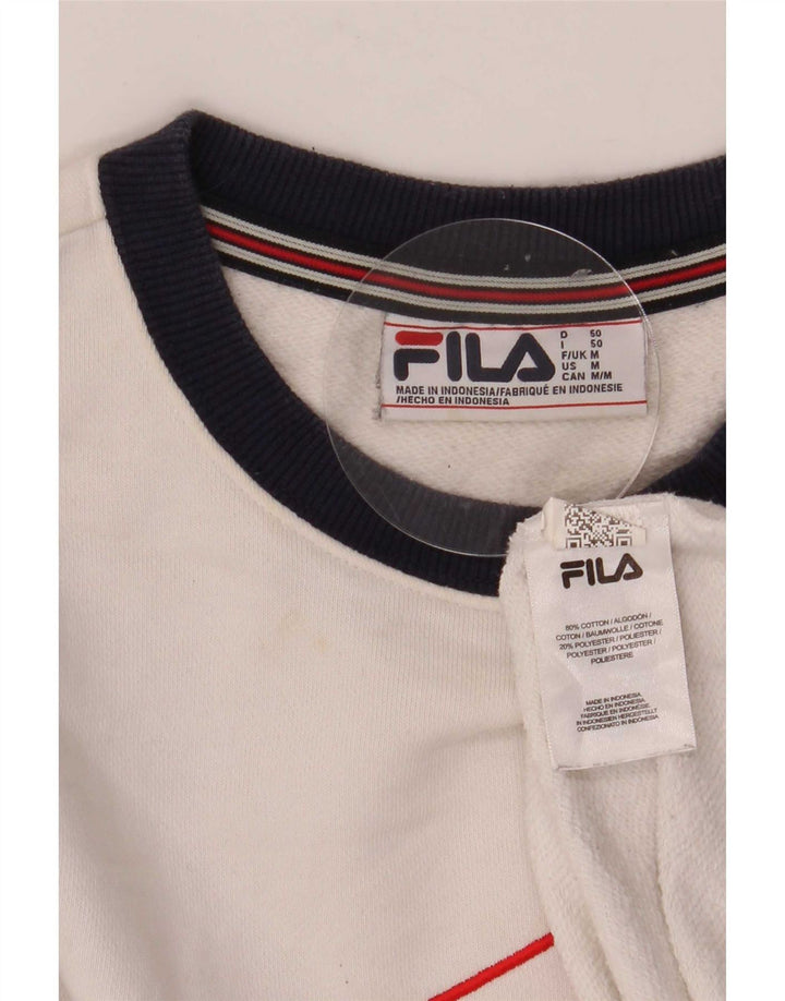 Hanorac grafic pentru bărbați Fila Pulover mediu alb din bumbac color bloc