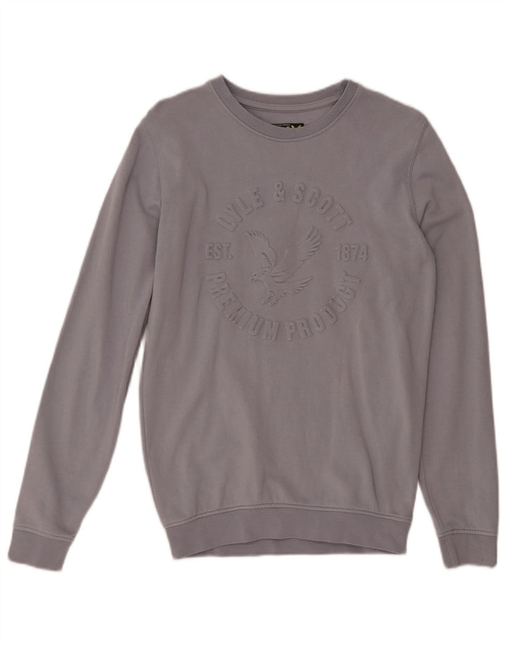 LYLE & SCOTT Boys Graphic Sweatshirt Jumper 12-13 Years Grey Cotton