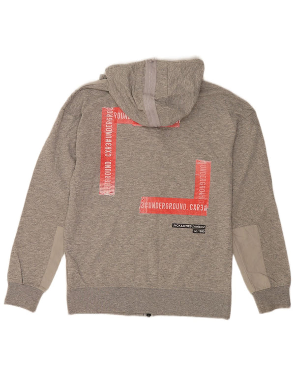 Jack & Jones Pulover cu capota cu fermoar grafic pentru bărbați, gri mic, bloc de culoare