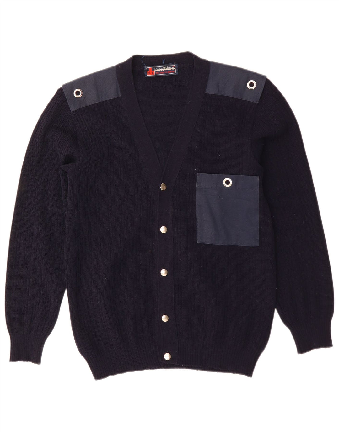 Pulover Cardigan Vintage pentru bărbați Lână bloc de culoare albastru bleumarin mediu