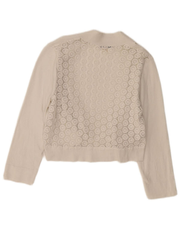 CALVIN KLEIN Pulover cardigan cu mâneci 3/4 pentru femei UK 12 Medium Off White
