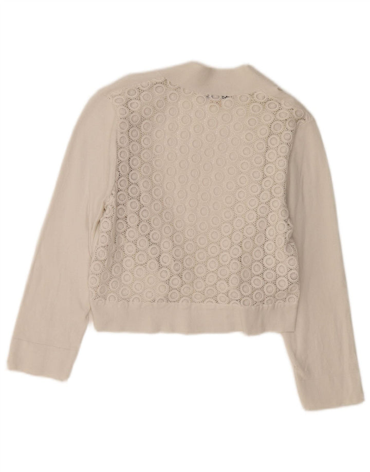 CALVIN KLEIN Pulover cardigan cu mâneci 3/4 pentru femei UK 12 Medium Off White