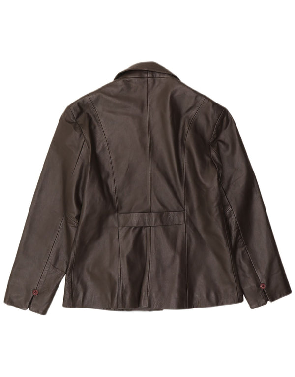 Fionte Womens 4 Button Leather Blazer Jacket UK 16 Large Brown Leather