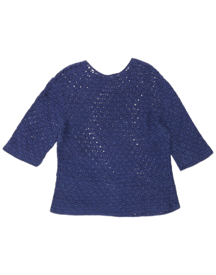Vintage pentru femei See Through Top cu mâneci 3/4 UK 14 Medium Bleumarin