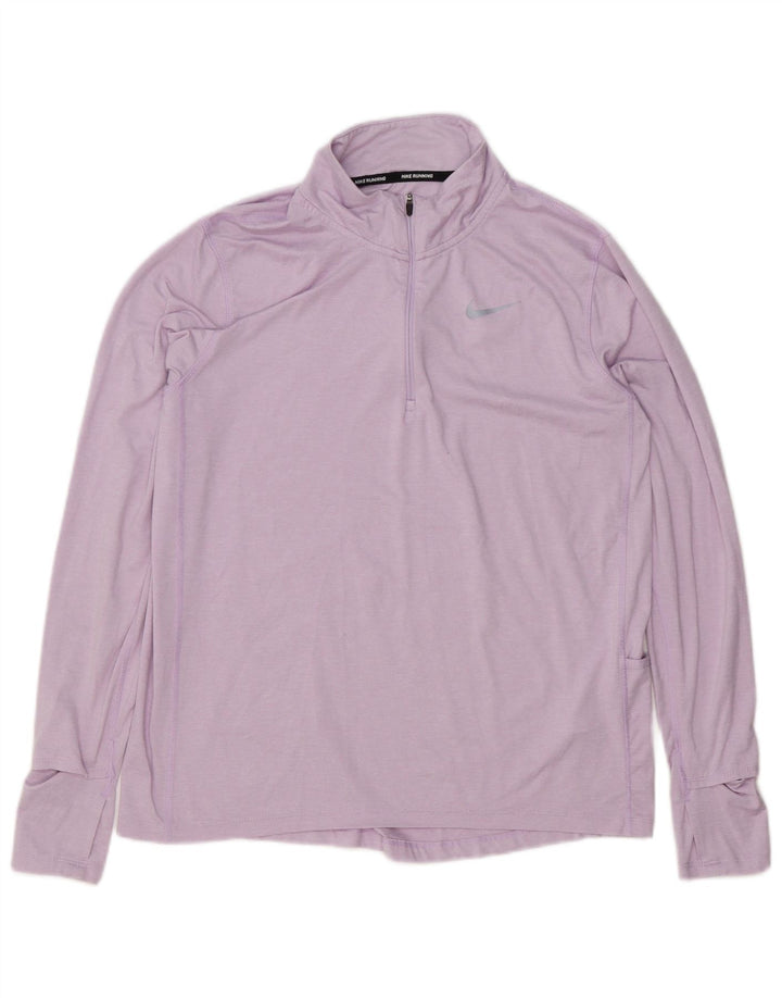 Top de trening Nike Dri Fit Zip Neck Pullover pentru femei UK 14 Mov mediu
