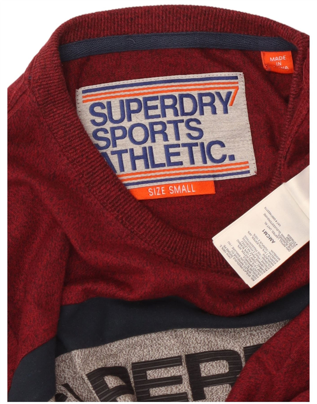 SUPERDRY Top cu grafică pentru bărbați cu mânecă lungă, bumbac cu pete maro mic