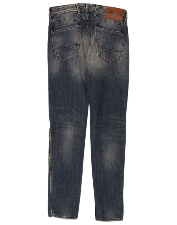 Blugi slim pentru femei Replay Distressed W29 L32 Bumbac bleumarin