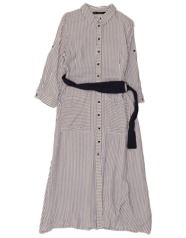 Rochie cămașă pentru femei Zara cu mâneci 3/4 UK 12 Medium White Pinstripe