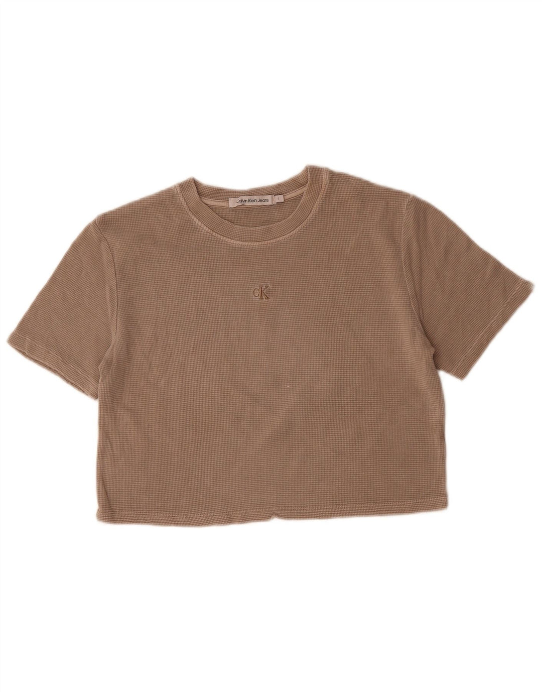 CALVIN KLEIN JEANS Tricou Crop Top pentru femei UK 10 Small Beige Bumbac