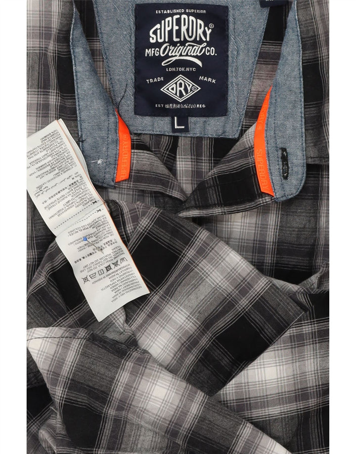 Cămașă pentru bărbați SUPERDRY, mare, negru, carouri din bumbac