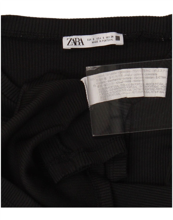 Crop Top pentru femei Zara cu mânecă lungă UK 8, poliester negru mic