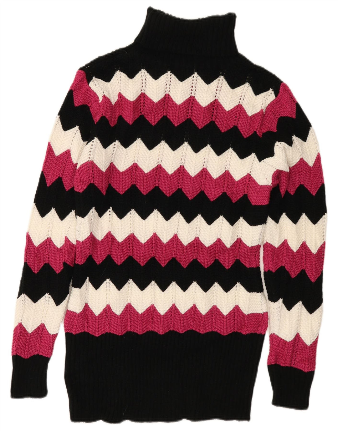 VINTAGE Pulover cu gât rulat pentru femei UK 16 Chevron mare, multicolor