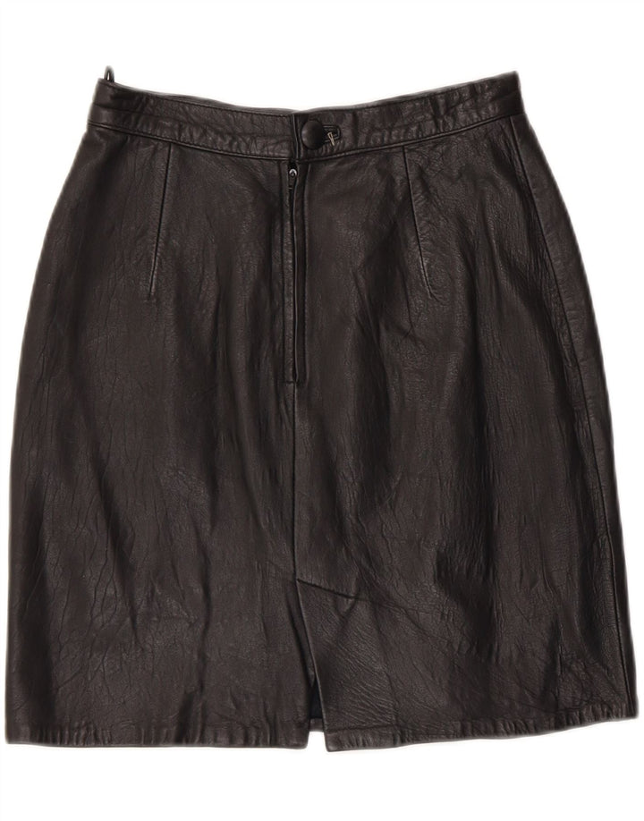 VINTAGE Womens Leather Skirt W26 Small Black