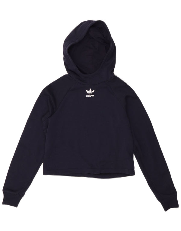 Pulover Adidas pentru fete Crop Graphic Hoodie 12-13 ani Poliester bleumarin
