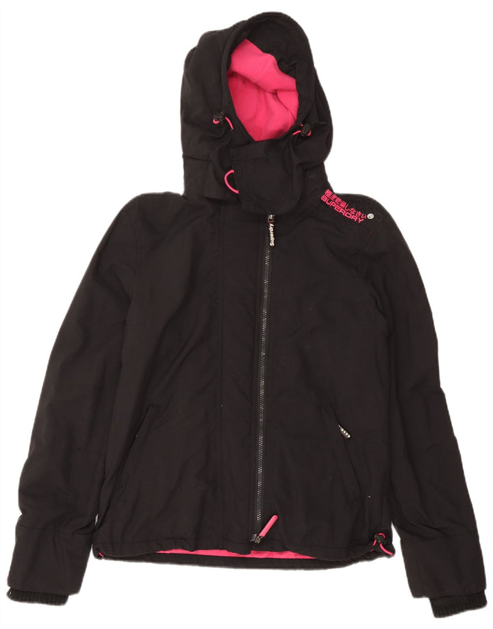 Jachetă Windbreaker cu glugă Superdry pentru femei UK 14 Medium Black Nylon