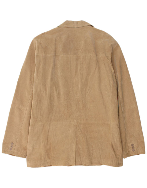 Jachetă vintage pentru bărbați din piele intoarsa cu 2 nasturi UK 46 3XL piele bej