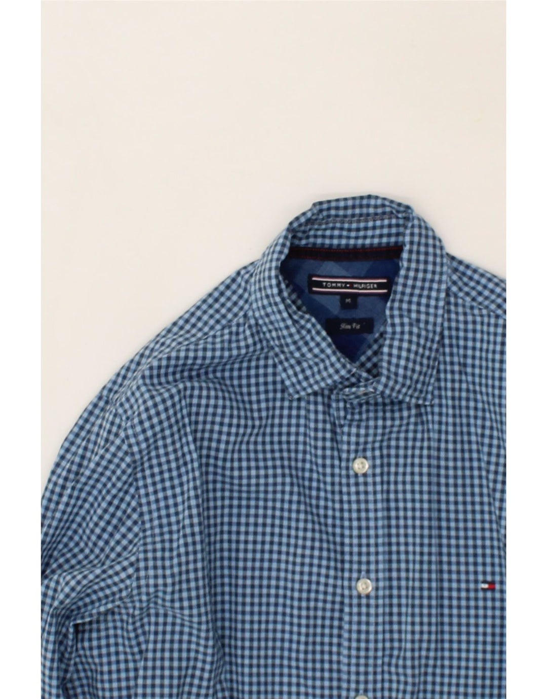 TOMMY HILFIGER Mens Slim Fit Shirt Medium Blue Gingham Cotton Vintage Tommy Hilfiger and Second-Hand Tommy Hilfiger from Messina Hembry 