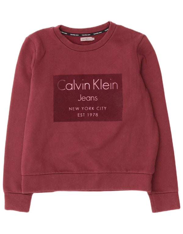 Calvin Klein Jeans Pulover cu grafic pentru femei UK 14 Burgundy mediu