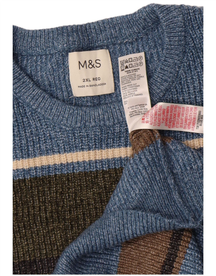 Pulover pentru bărbați Marks & Spencer, cu gât crew, 2XL, poliamidă cu dungi albastre