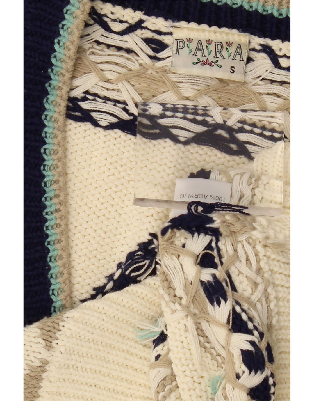 VINTAGE Pulover cardigan supradimensionat pentru femei UK 10 Small Off White Geometric