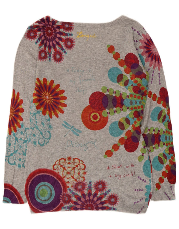 Pulover Desigual pentru femei, cu grafică, cu gât de barcă, UK 10, mic, gri, floral