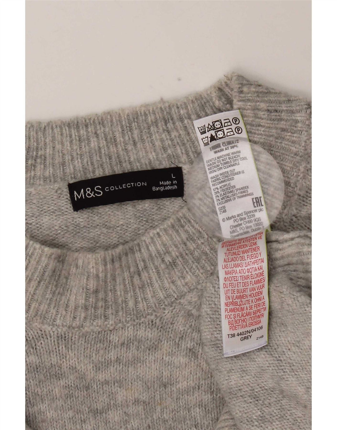 Pulover pentru femei Marks & Spencer cu decolteu triplu UK 16 mare, gri