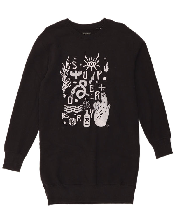 Superdry Womens Oversized Graphic Sweatshirt Jumper Dress UK 10 Small Black