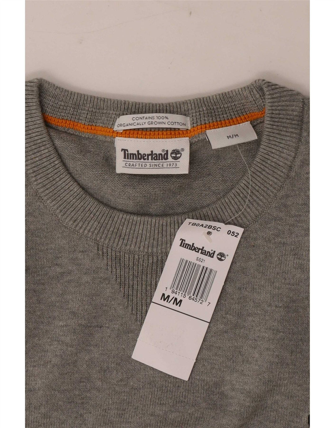 Pulover pentru bărbați Timberland cu gât roșu, bumbac cu pete, gri mediu