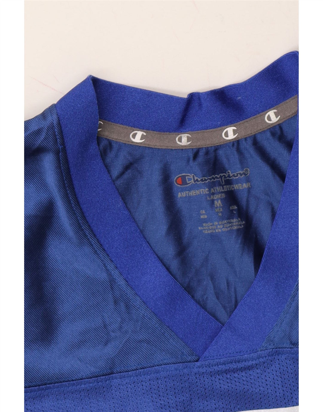 CHAMPION Womens Graphic T-Shirt Top UK 14 Medium Blue Polyester Vintage Champion and Second-Hand Champion from Messina Hembry 