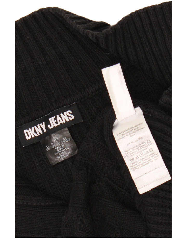 DKNY Crop Overshirt pentru femei Pulover cu gât polo, UK 2 2XS, bumbac negru