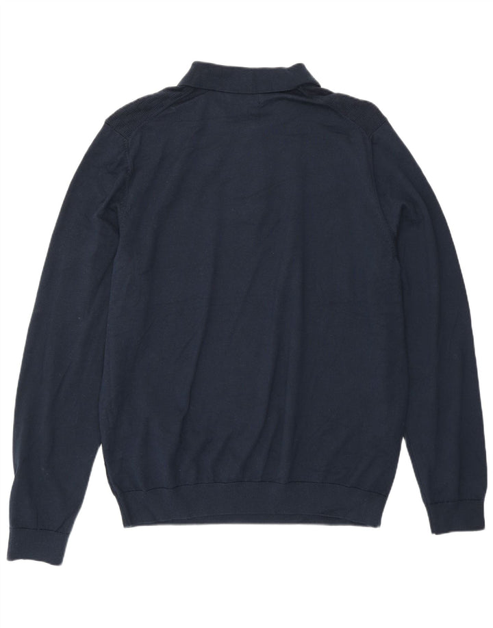 Marks & Spencer Pulover cu gât polo pentru bărbați, mare, bleumarin, geometric