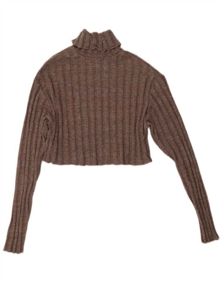 Pulover de damă ZARA cu decolteu rotund din poliester mic maro UK 10