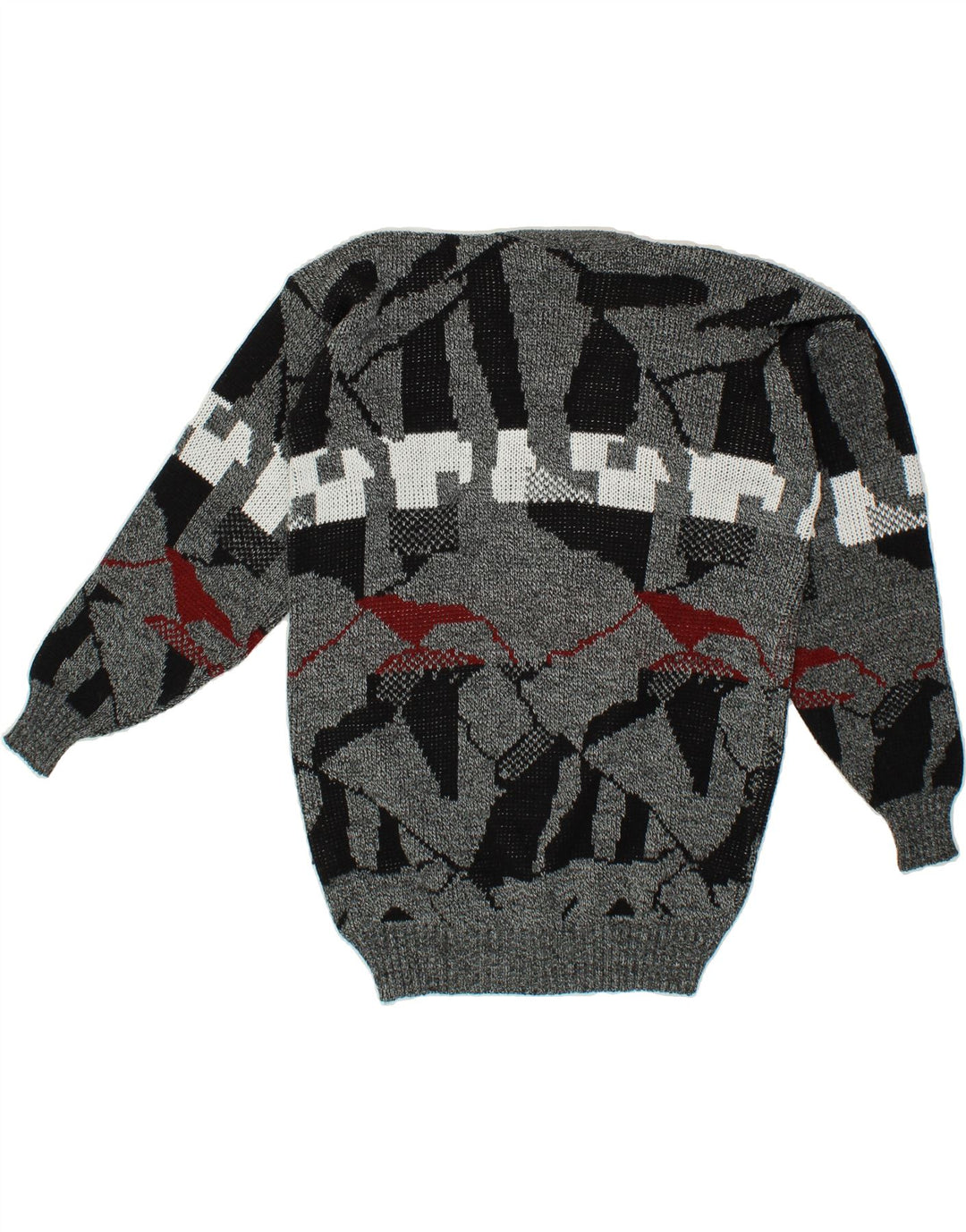 VINTAGE Mens Abstract Pattern V-Neck Jumper Sweater Large Grey Vintage Vintage and Second-Hand Vintage from Messina Hembry 