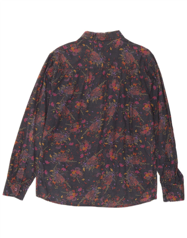 Cămașă Vintage bărbați mare, neagră, florală, bumbac