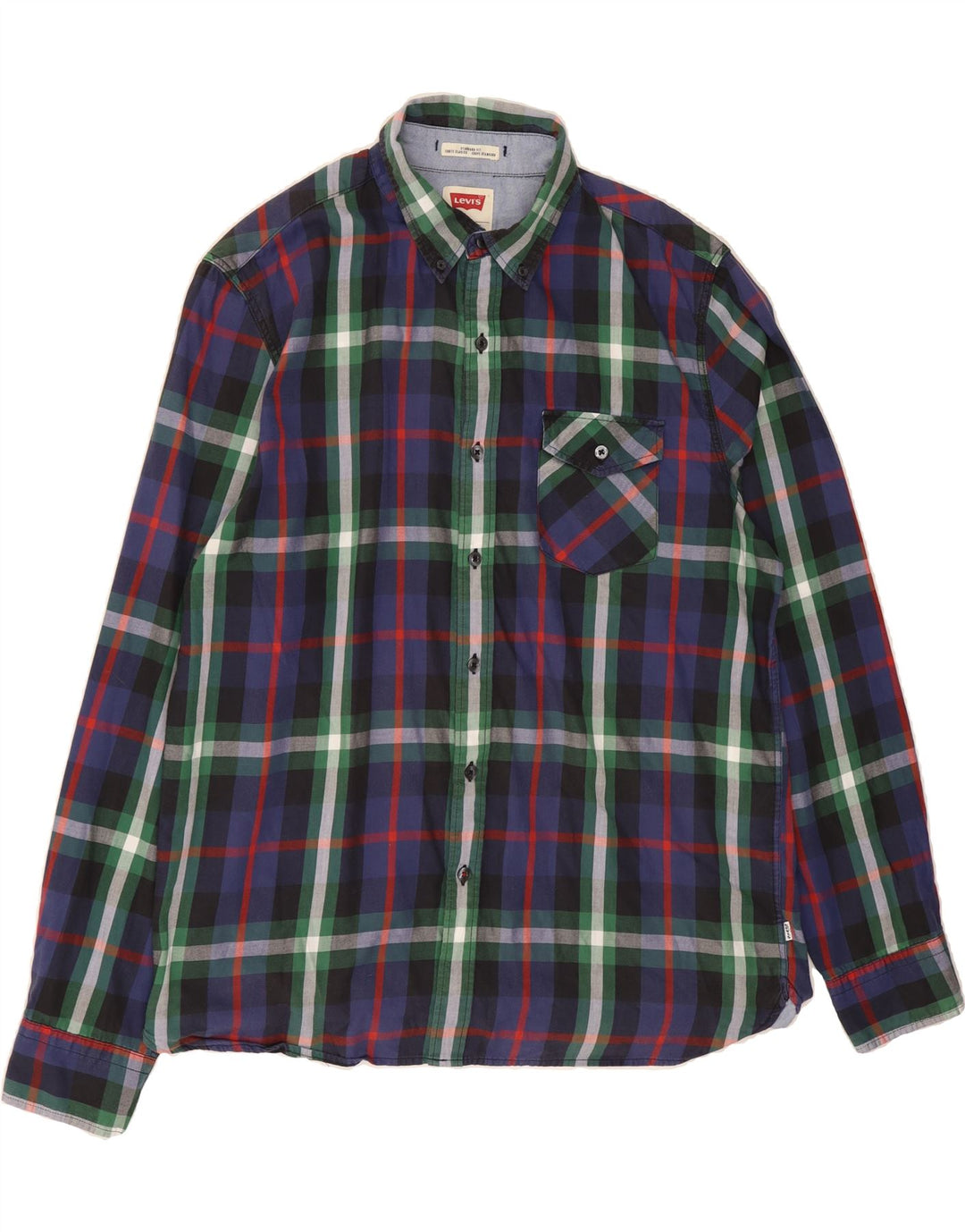 LEVI'S Mens Standard Fit Shirt Large Navy Blue Check Cotton Vintage Levi's and Second-Hand Levi's from Messina Hembry 