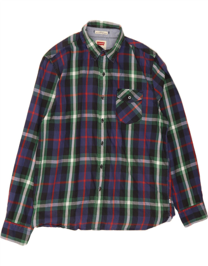LEVI'S Mens Standard Fit Shirt Large Navy Blue Check Cotton Vintage Levi's and Second-Hand Levi's from Messina Hembry 