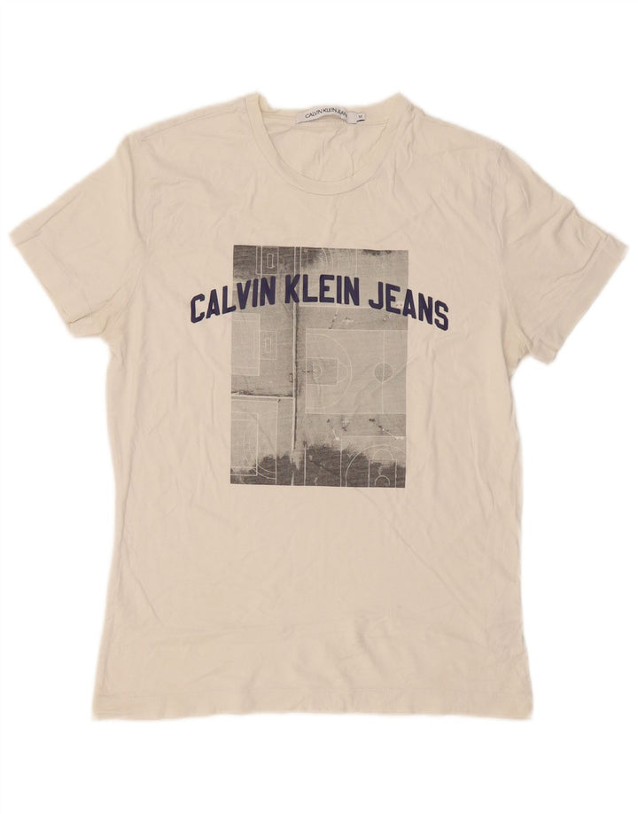 Tricou grafic pentru bărbați Calvin Klein Jeans Top din bumbac alb mediu