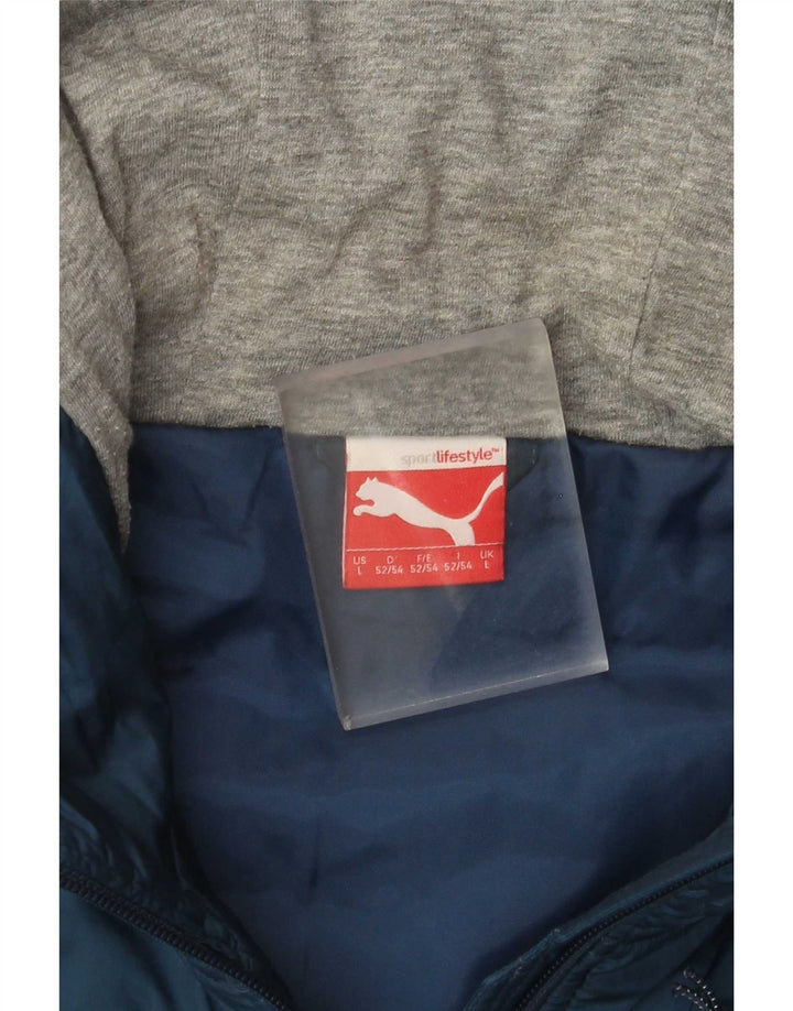 Jachetă matlasată cu glugă Puma pentru bărbați UK 40, mare, bleumarin
