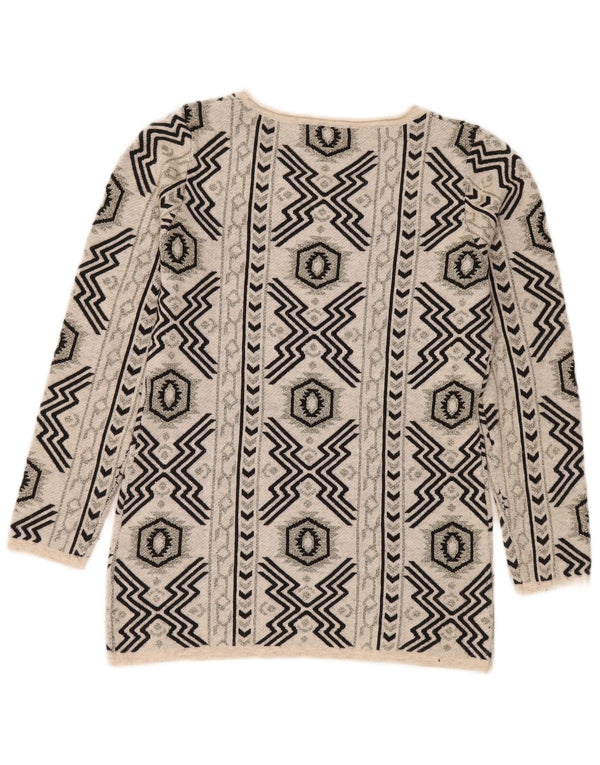 Pulover vintage pentru femei cu gât de barca UK 16 mare, nailon geometric, bej