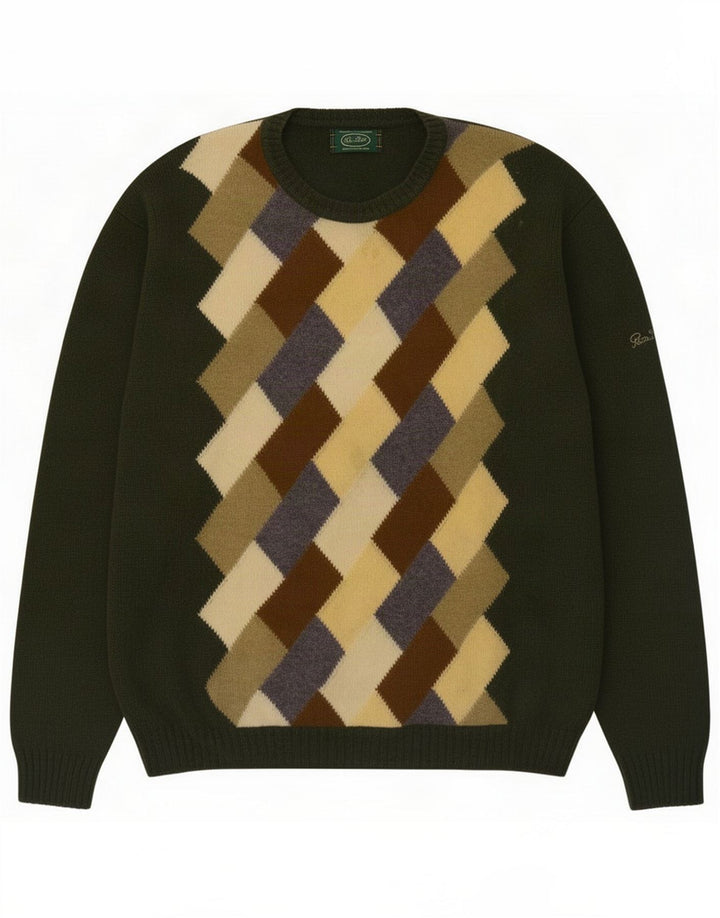 Peter Scott Pulover cu gât crew pentru bărbați, verde mediu Argyle/Diamond