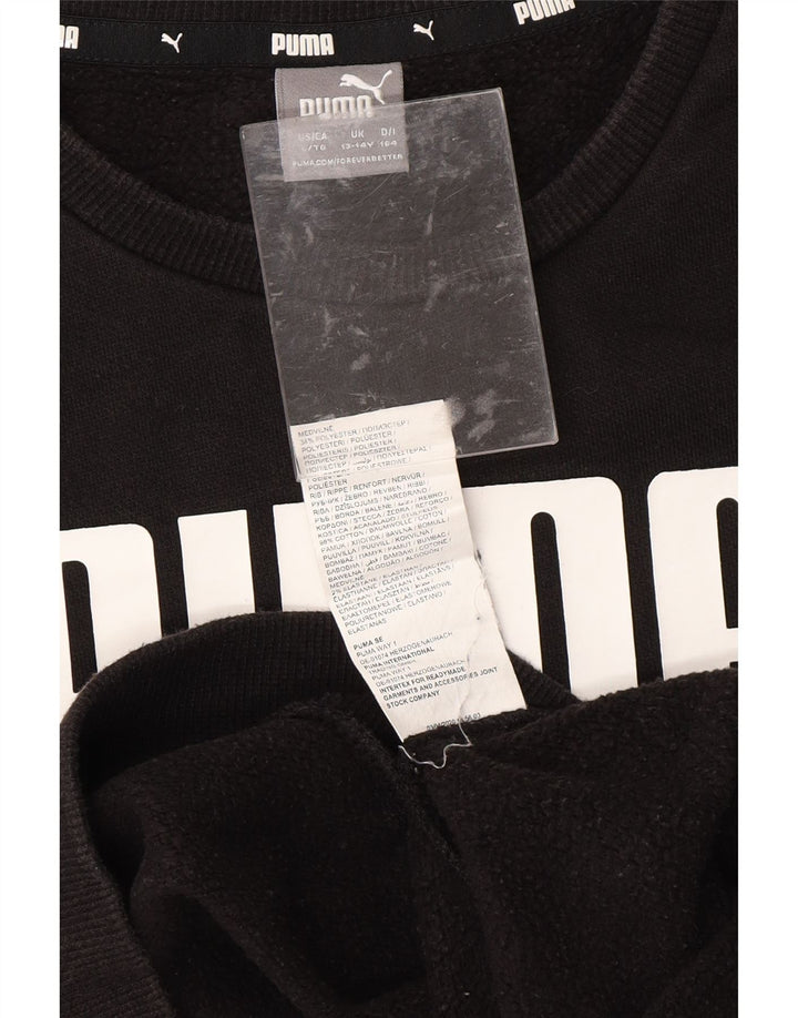 Pulover cu grafic PUMA pentru băieți, 13-14 ani, bumbac negru