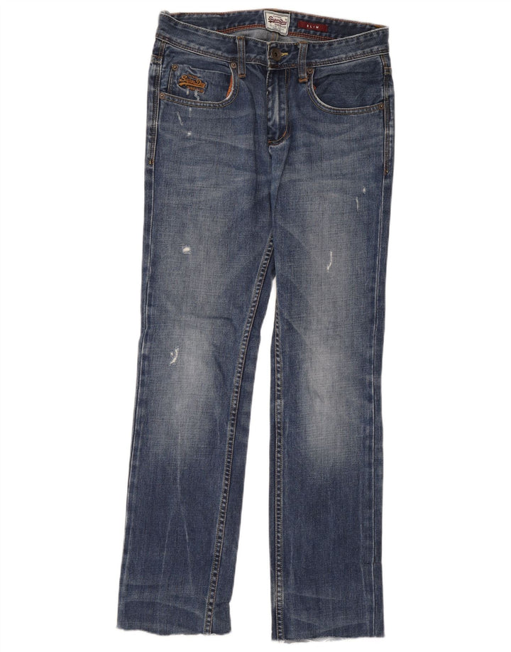 Blugi subțiri distressed pentru femei Superdry W28 L32 bumbac albastru
