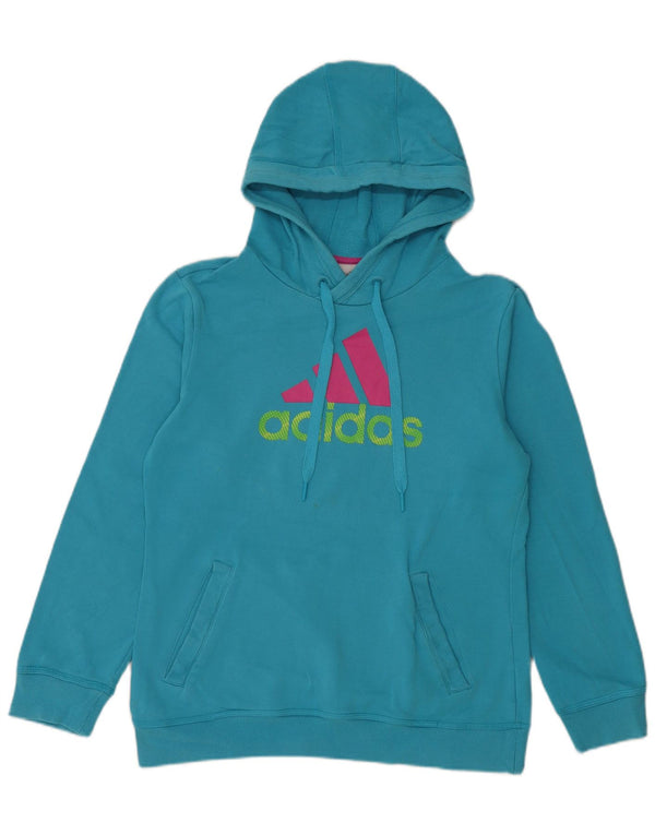 Pulover cu glugă cu grafic Adidas pentru femei UK 14, mare, albastru, bumbac