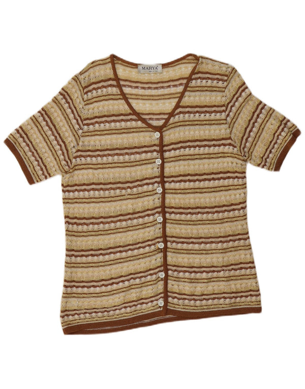 Cardigan vintage cu mânecă scurtă pentru femei UK 12 Medium galben dungi