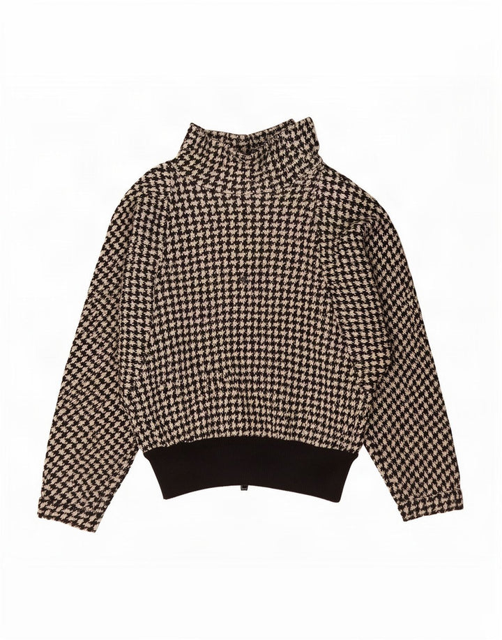 Pulover vintage cu gât țestoasă pentru femei UK 12 Medium Black Houndstooth