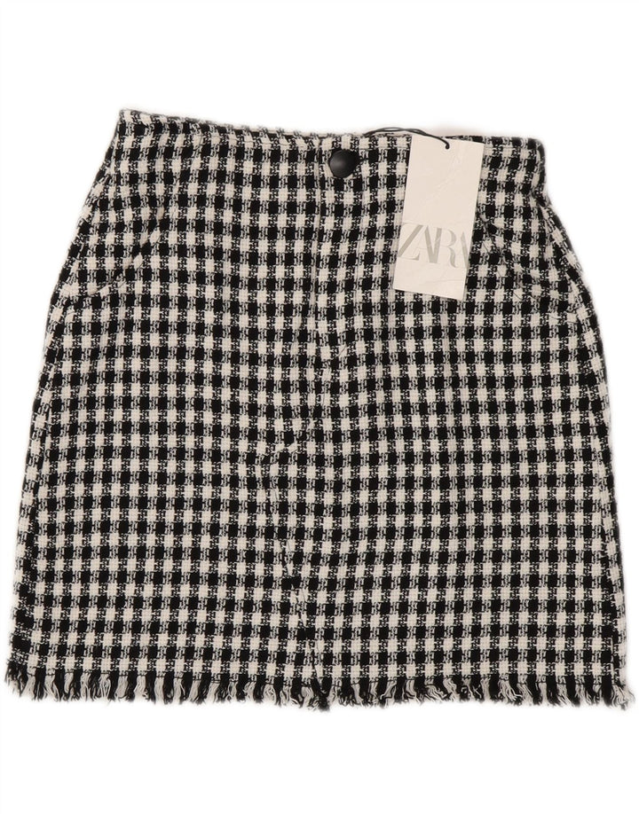Fusta Mini Zara Femei Mic W26 Bumbac Check Negru